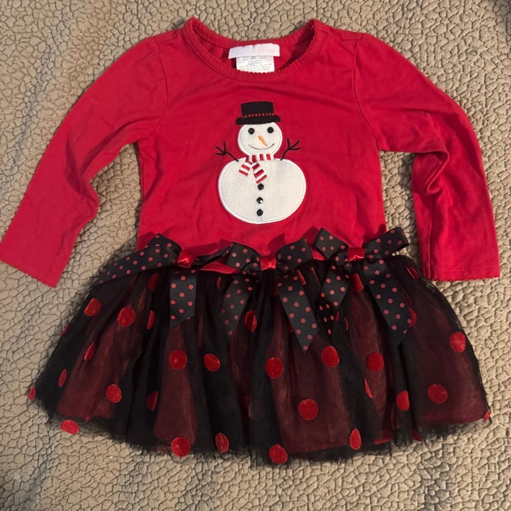 5/$20 Red Snowman Top Polka Dot Tulle Skirt and bows, holidays, Christmas​